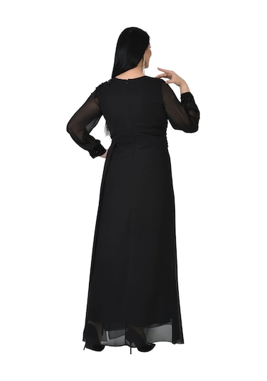 Lilas Xxl Kadın Büyük Beden Uzun Şifon Abiye Elbise 9573 Siyah