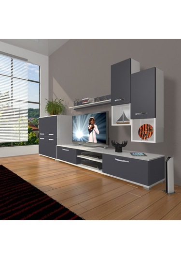 Decoraktiv Eko 6da Mdf Dvd Tv Ünitesi Tv Sehpası Beyaz - Antrasit