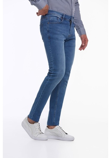 Hatemoğlu Mavi Slim Fit Düşük Bel Düz Paça Basic Kot Pantolon Mavi
