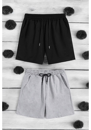 2'li Paket Pamuklu Rahat Penye Şort Antrasit