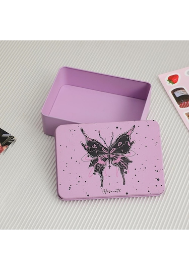 Pembe Ins Tarzı Kız Dıy El Hesabı Etiket Goo Kart Saklama Kutusu Öğrenci Masaüstü Bitirme Yıldız Kartı Depolama Demir Kutu