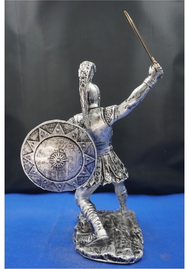 Roma Askeri Hector Mitolojik Tasarım Ev Ofis Dekoratif Hediyelik Aksesuar 19 Cm Gümüş