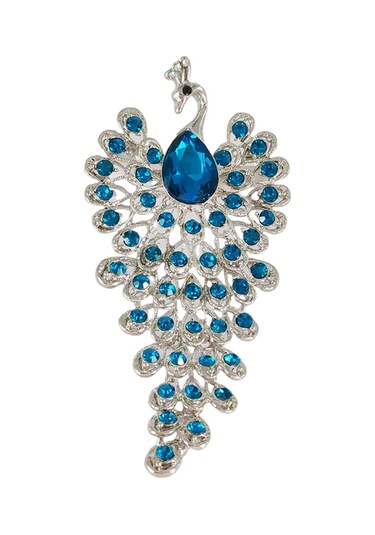 Mufunye Yeşil Yaprak Desenli Kadınlar İçin Şık Broş Aksesuarı Mavi