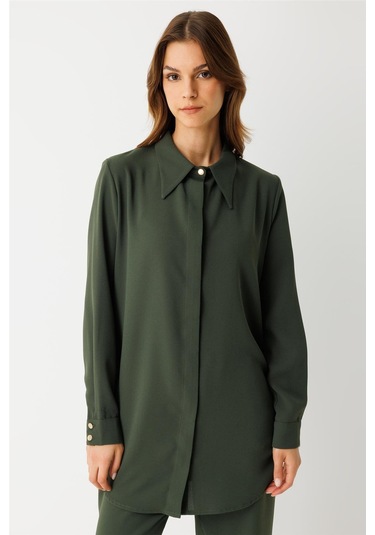 Yandan Büzgü Detaylı Pantolonlu Takım Haki Haki