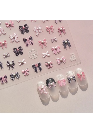 Flybuy 1 Adet 5d Pembe Yay Tırnak Etiketi Zarif Japon Şeritler Ms733sz