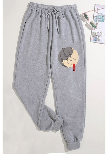Uyguntarz Unisex Baskılı Eşofman Altı Açık Gri - Melanj