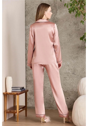 Pierre Cardin Saten Biyeli Pijama Takımı 1200 Brandy Bronz