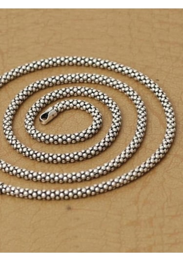 925 Ayar Gümüş Popcorn Eskitme Model Zincir Kolye 1,7 Mm