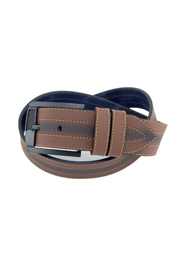 Kahverengi Suni Deri Ortası Sarı Dikişli Model 4.5 Cm.lik Unisex Spor Kemer - 4509-10 Kahverengi