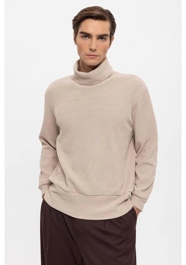 Erkek Balıkçı Yaka Fitilli Kazak Bej Bej