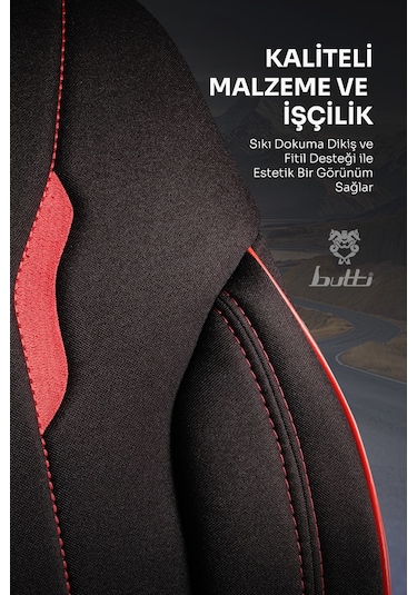 Siyah - Kırmızı Buttı Talos Serisi Premium Oto Koltuk Kılıfı Ortopedik Destekli, Ön Arka Tam Set, Aırbag Uyumlu