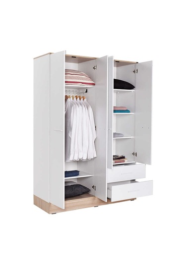 adoremobilya Base 4 Kapılı 2 Çekmeceli Gardırop-Italyan Meşe / Beyaz