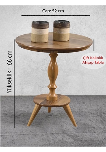 52 Çap Fiskos Ahşap Ceviz Cilalı Mdf Yan Sehpa Çiçeklik Standı