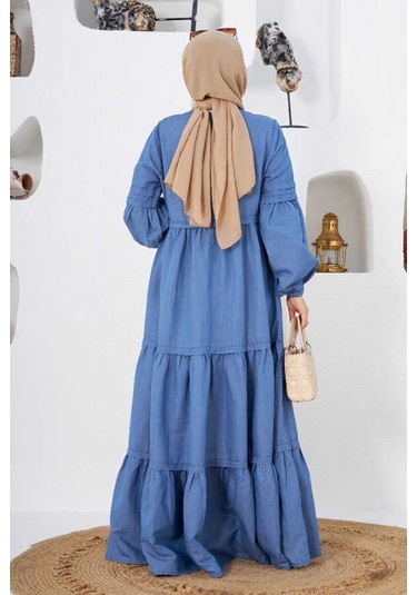 Neways 6510 - Fırfırlı Büzgülü Elbise Mavi