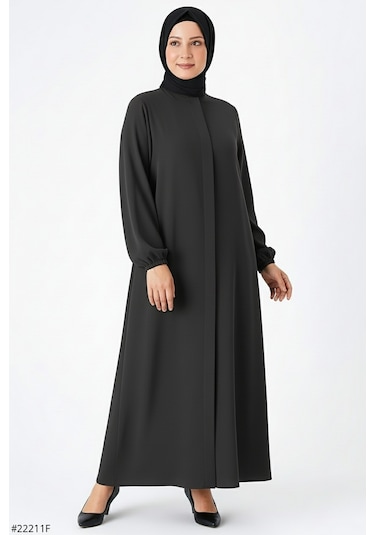 Medine İpeği Mevlana Kesim Cepli Kuşaklı Bol Ferace 4000-gri Gri