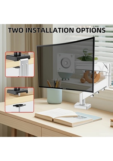 Honeybeeshop Tek Ekran Beyaz 33-81 Cm Döner Kol Monitör Standı Vesa 75x75/100x100 C-clamp Taban