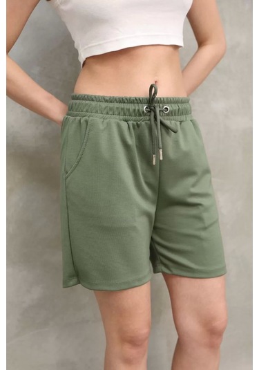 Osy Modal Yumuşak Dokulu Kumaş Kadın Kısa Şort - Haki Haki
