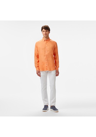 Nautica Erkek Turuncu Classic Fit Keten Gömlek Düz W55101t Turuncu