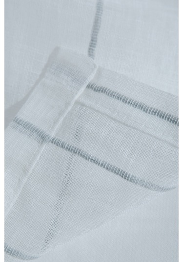 Louison Tül Perde Gri Çizgili 300x280 Gri - Beyaz