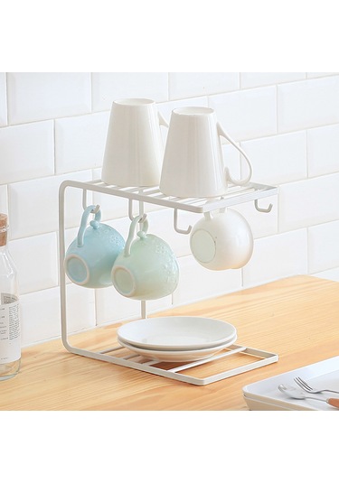 Monyee Beyaz Demir Bardak Tutucu, Çay/bardak Depolama Rafı, Mutfak Sıralama Ve Süzme Aleti - 24.5x15x23cm Beyaz