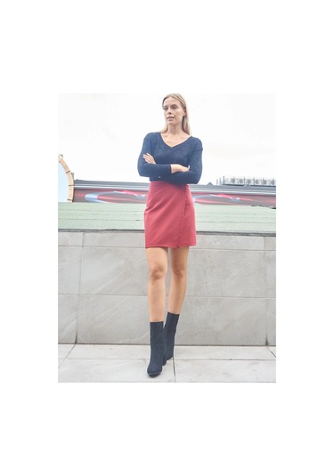 Kadın Yüksek Bel Kruvaze Model Hafif Likralı Şık Kumaş Ofis Kalem Etek-bordo Bordo