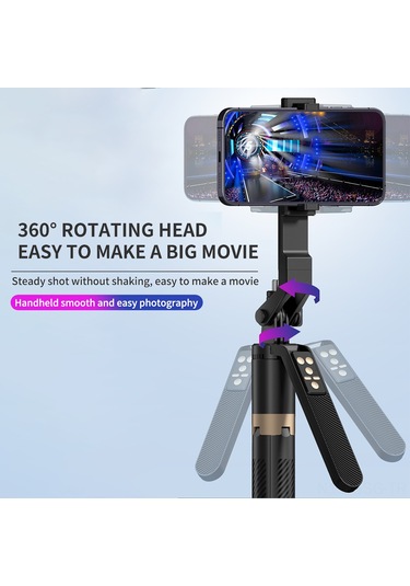 Springsun 360 Dönebilir 3'lü Fonksiyonlu Alüminyum Selfie Çubuğu - Titreme Önleyici Ve Uzaktan Kumandalı
