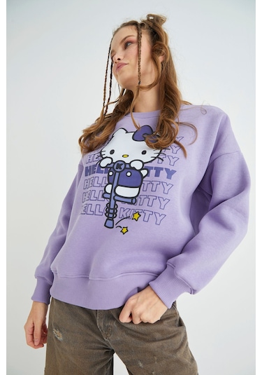 Hello Kitty Lisanslı Baskılı Kalın Oversize Sweatshirt Renkli