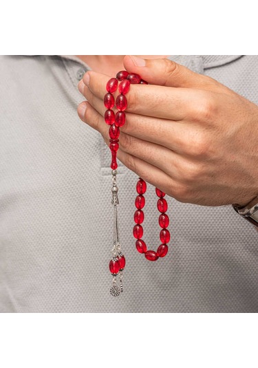 Gümüş Kırmızı Ateş Kehribar Tesbih Sl12465 Gümüş