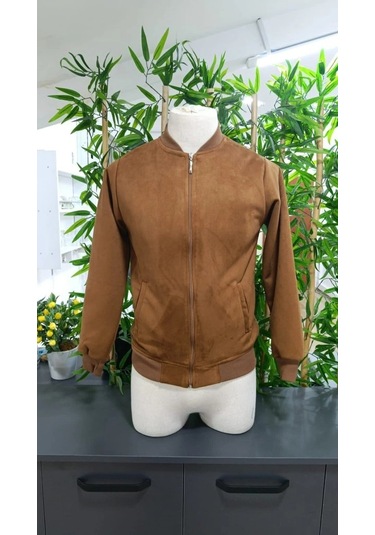Defymoda Erkek Uzun Kollu Önden Fermuarlı Süet Ceket Kahve