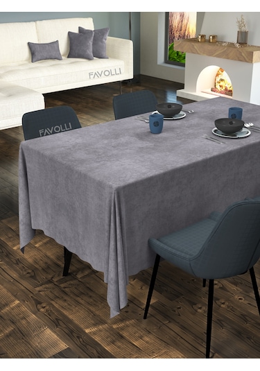 Kadife Dokulu Gri Renk Masa Örtüsü Gri