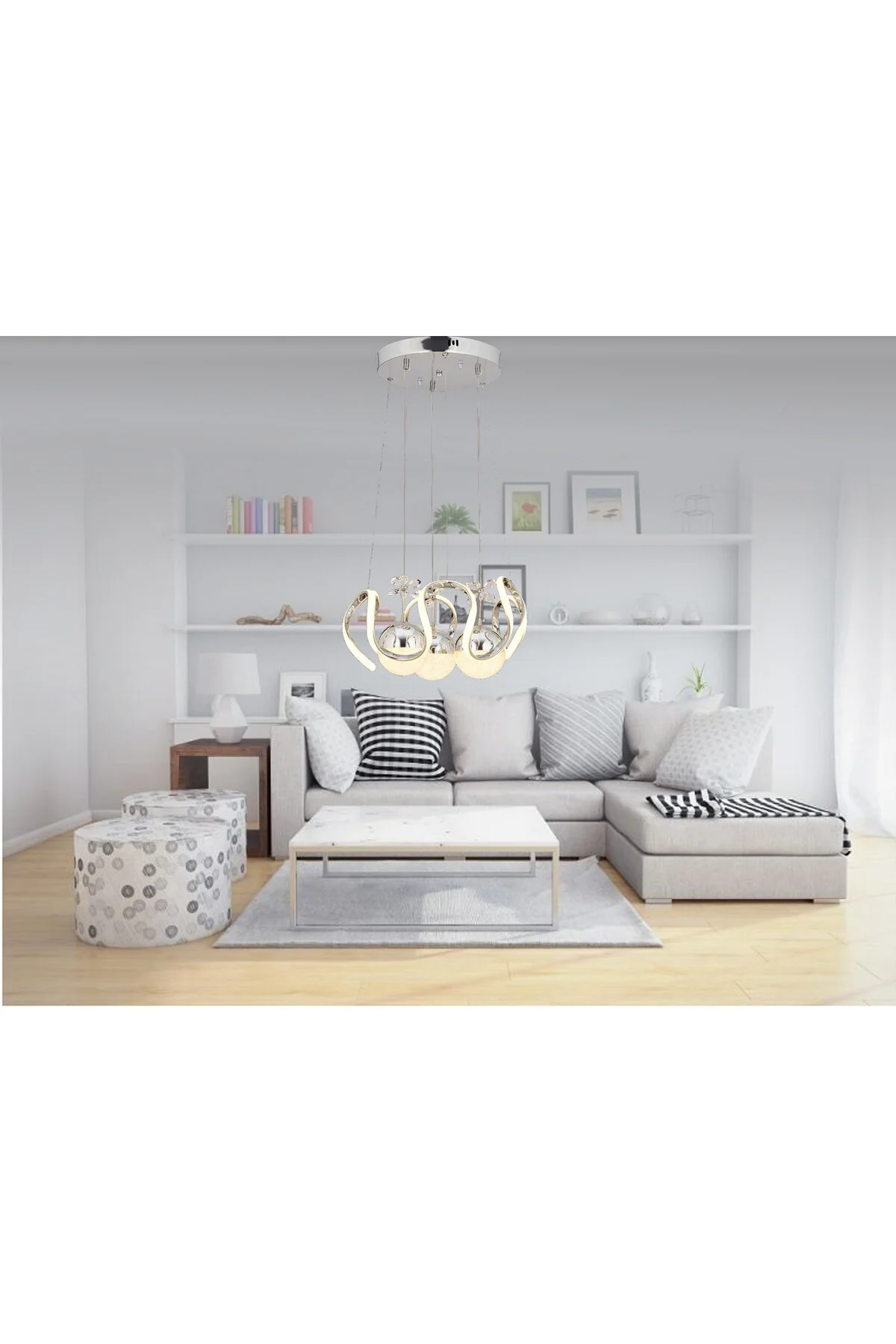 Dila Ledli 3 Toplu 3 Renk Salon Oturma Yatak Mutfak Odası Avizesi Altın - Gold