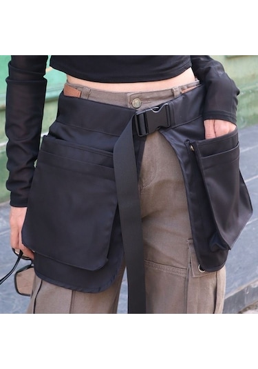 Yuntech01 Siyah Kumaş Bahçe Çalışma Apronu - Kısa Model, Araçlı Kemer, Ayarlanabilir Bel, Dayanıklı Malzeme, Toptan Alım