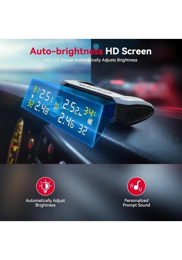 Boatshop1 Ynf Siyah Güneş Lastik Basınç İzleme Sistemi 4 Dış Sensörlü Basınç Ve Sıcaklık Okuma Titreşim Algılama