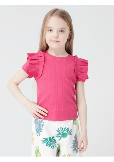 Kız Çocuk Kaşkorse Kolları Fırfırlı Bluz-13810-fuşya Fuşya