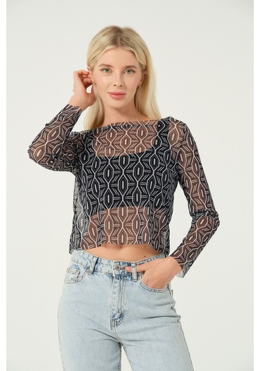 Transparan Bluz Siyah Lacivert