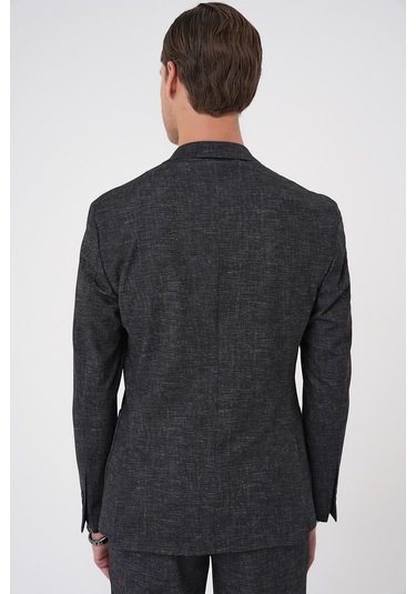 Comfort Fit Mono Yaka Çift Yırtmaç Torba Cep Casual Siyah Ceket C 701 Siyah