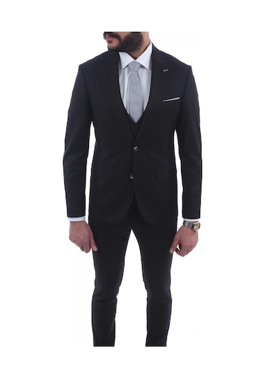 Jan Carlucci Slimfit Yelekli Drop 6 Takım (513704084) Siyah