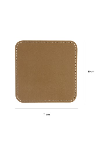Bardak Altlığı,6 Lı Set,masaüstü Kare Cup Coaster,vegan Suni Deri,11x11 Cm.,vizon
