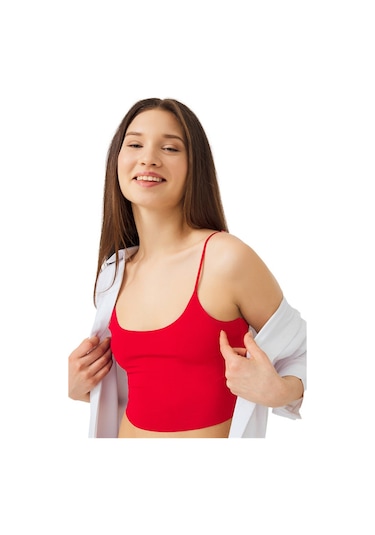 Ayarlanabilir İnce Askılı Lazer Kesim Crop Büstiyer 7'li Paket Renkli-1 Çok Renkli