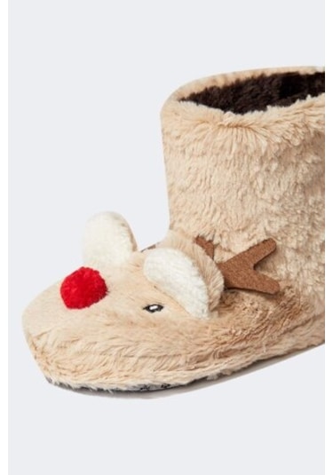 Defacto Kız Çocuk Yılbaşı Geyik Temalı Pelüş Ev Botu Y4305a623wnbn45 Kahve Kahverengi