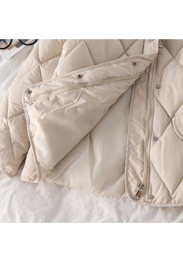 Kadın Elmas Desenli Polar Ceket Beyaz