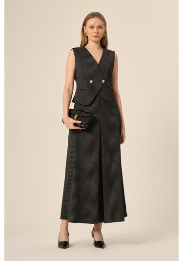 Ftz Women Kadın Yelek Etek Çizgili Takım Siyah 31147 Siyah