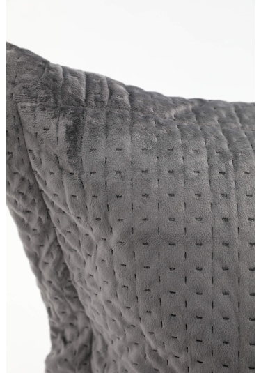 Lidia Kadife Çift Kişilik Yatak Örtüsü Takımı - Antrasit