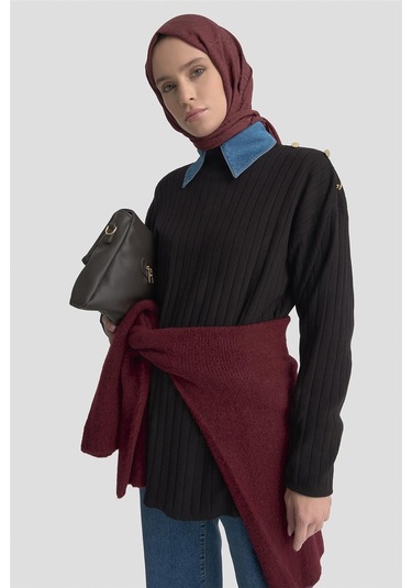 Armine Yüksek Yaka Triko Kazak 25kd6019 Siyah Siyah