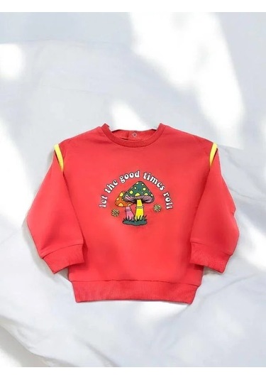 Zekids Kız Bebek Good Times Yazılı Mantar Baskılı Sweat-14459 Pembe