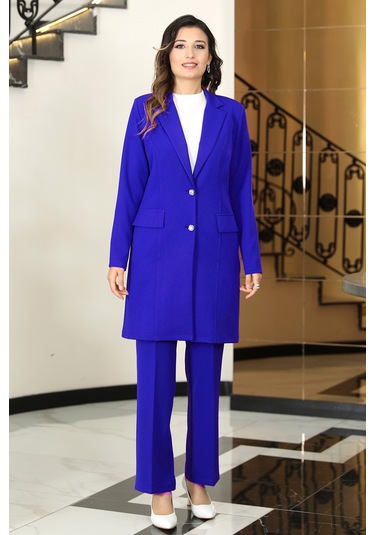 Parla Ceket Pantolon Şık Tesettür Takım Saks
