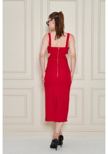 Kirmizi Bel Detayli Mezuniyet Elbise Kırmızı