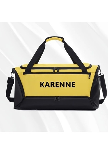 Sandwich Kişiselleştirilebilir Sarı Yoga Spor Seyahat Çantası Font C Büyük Kapasiteli Islak Kuru Sarı