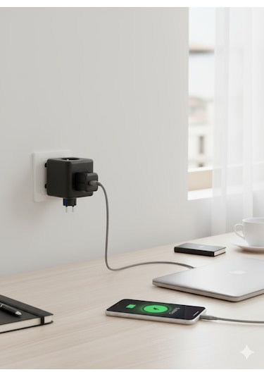 Winnboss 3'lü Priz + 3'lü Usb Type-c Çıkışlı Akım Korumalı Küp Priz Çocuk Korumalı 0