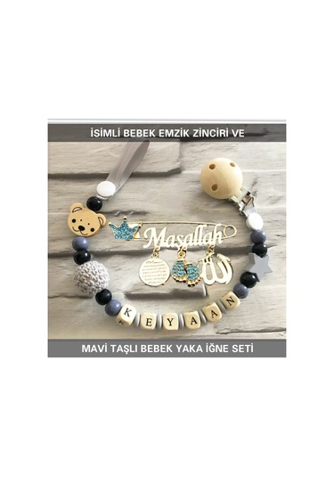 Sahi Aksesuar İsimli Emzik Zinciri Ve İsimli Yaka İğnesi Seti Bezyı395 Pembe